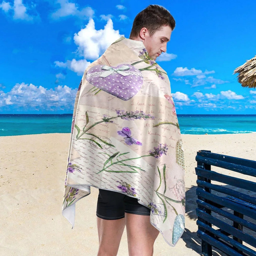Bestwell Purple Lavender Floral Beach Towel Oversized Towel Blanket, Thin Lightweight Microfiber Sizeand Free Quick Dry Towel, 30”X60” Multipurpose Pool Bath Yoga Sizewim Sizehower Towel