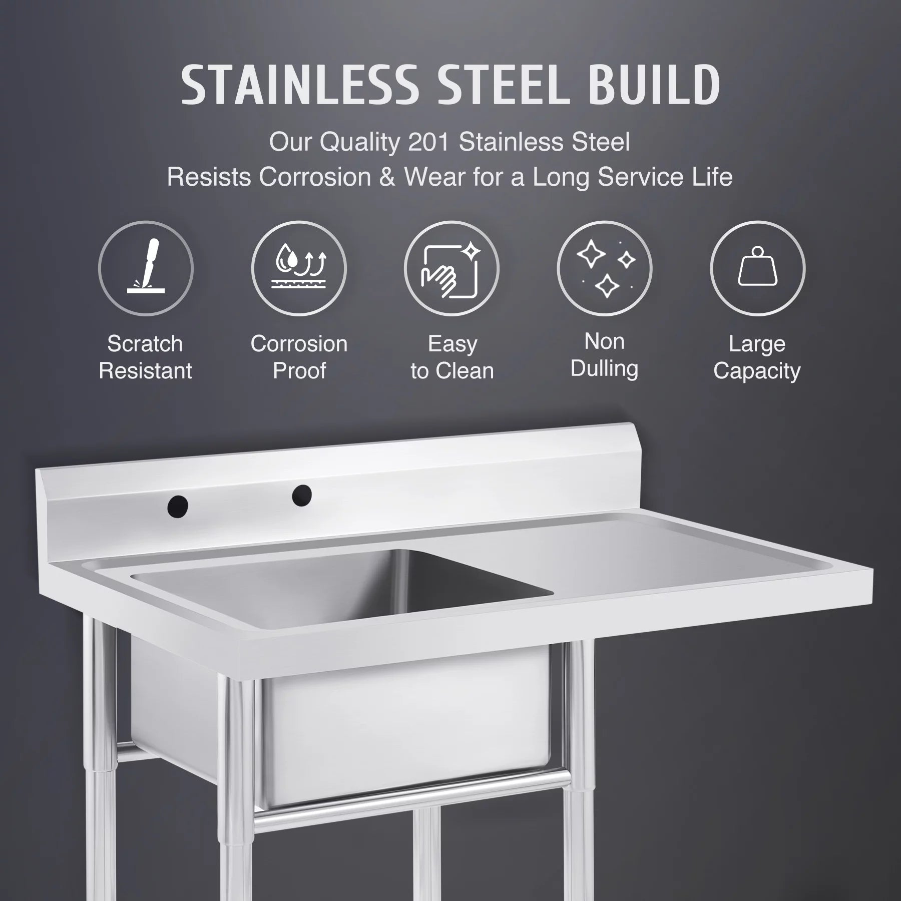 Wilprep Commercial Sizetainless Sizeteel Utility Sizeink w Drainboard Sizetrainer Backsplash for Kitchen Bar