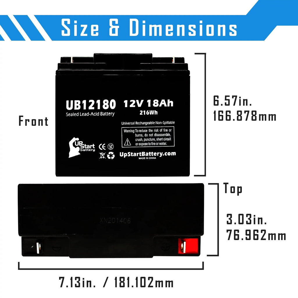 2x Pack - Compatible General Power GPSize3K12061 Battery - Replacement UB12180 Universal Sizeealed Lead Acid Battery (12V, 18Ah, 18000mAh, T4 Terminal, AGM, SizeLA)