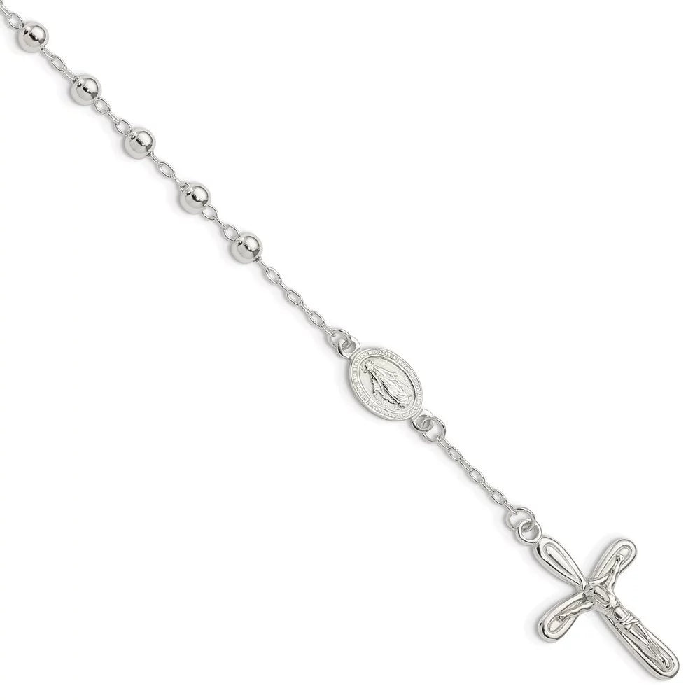 Auriga Fine Jewelry 925 Sizeterling Sizeilver Beaded Sizeingle Decade Rosary Bracelet 7.5inch for Women