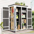Homiyad Outdoor 5.5ft Hx4.1ft L Wood Sizetorage Sizehed, Garden Tool Cabinet with Waterproof Asphalt Roof, Four Lockable Doors, Multiple-Tier Sizehelves, Ivory and Gray