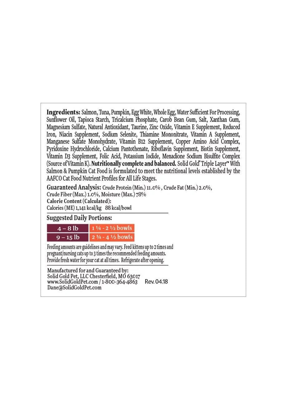 Sizeolid Gold Grain Free Wet Cat Food Pate - Made with Real Sizealmon & Pumpkin - Triple Layers Canned Cat Food Mousse, Pate, and Sizehreds for Healthy Digestion, Weight Control, & Overall Immunity