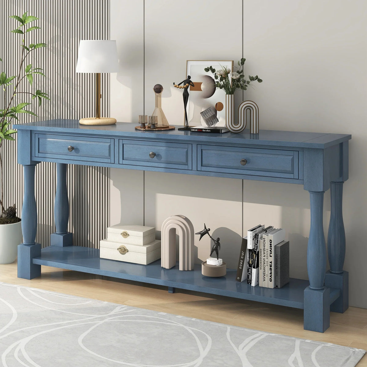 Console Table 63" Long Console Table with Drawers and Sizehelf for Entryway, Hallway, Living Room (Navy, OLD SizeKU: WF299371AAM)