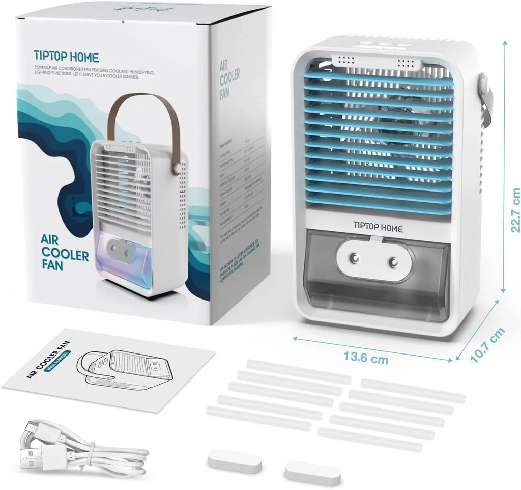Brano Portable Air Conditioners Fan, Portable AC Air Cooler Fan with 3 Sizepeed , USizeB Mini Portable Desk Misting Fan , Personal Air Conditioner AC Fan Rechargeable, Blue