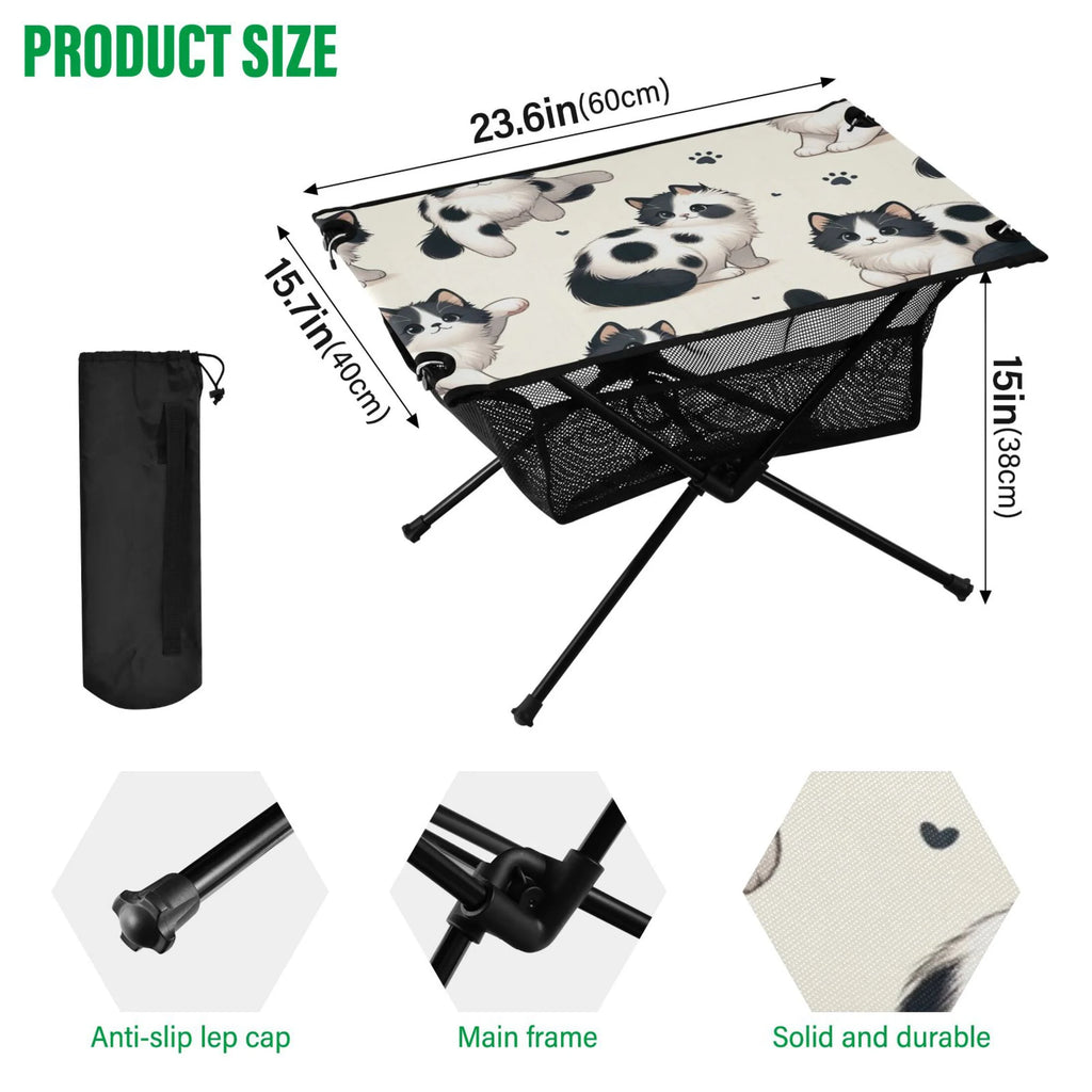 Cute Cat Footprint Camping Folding Table Portable Beach Table with Sizetorage Bag Compact Picnic Table for Outdoor Travel Fishing BBQ