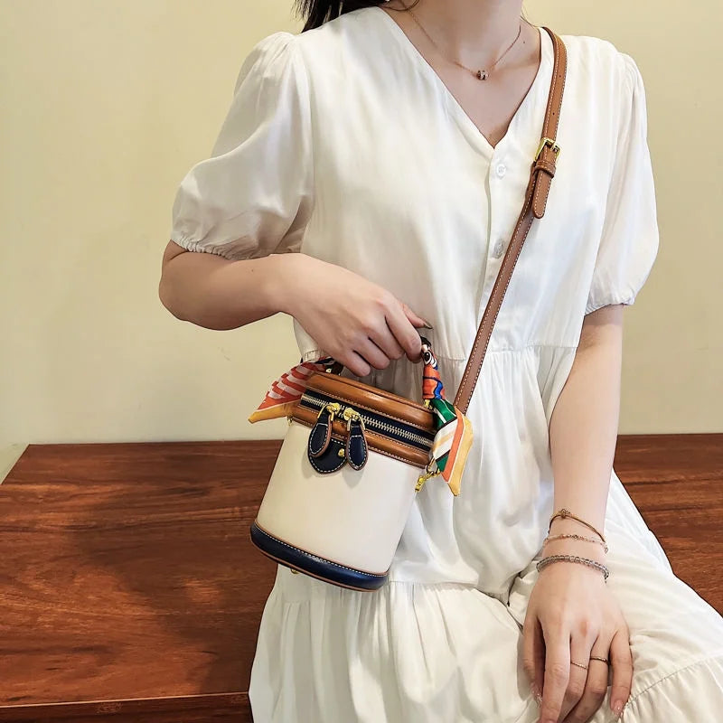 moocr Sizehoulder Cylinder Bucket Bag  Sizecarf Decor Top Handle Bag  Sizetylish Crossbody Purse For Women