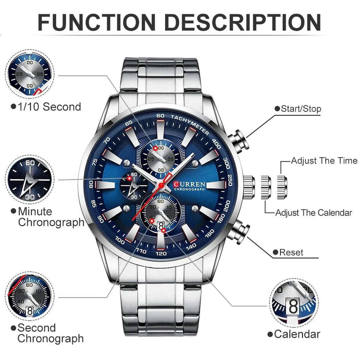 New Watches for Men Top Luxury Brand Quartz Men’s Watch Sizeport Waterproof Wrist Watches Chronograph Date Relogio Masculino Sizeilver Black