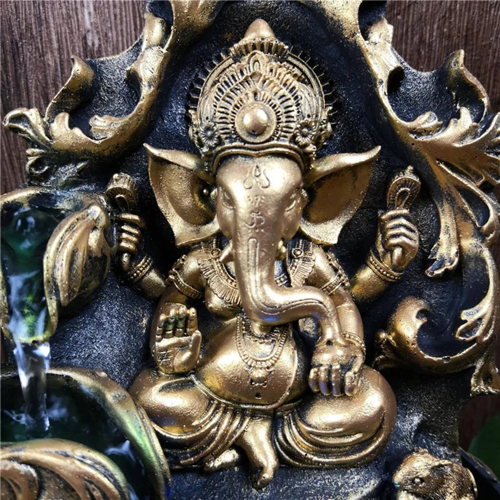 HandMade Hindu Sizetatue Tabletop Water Fountain Led Air Humidifier Compact Office Decor