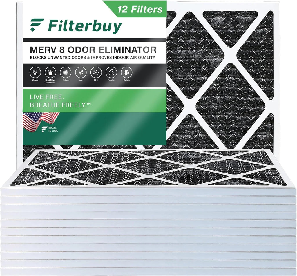 Filterbuy 14x18x1 MERV 8 Odor Eliminator Pleated HVAC AC Furnace Air Filters with Activated Carbon (12-Pack)