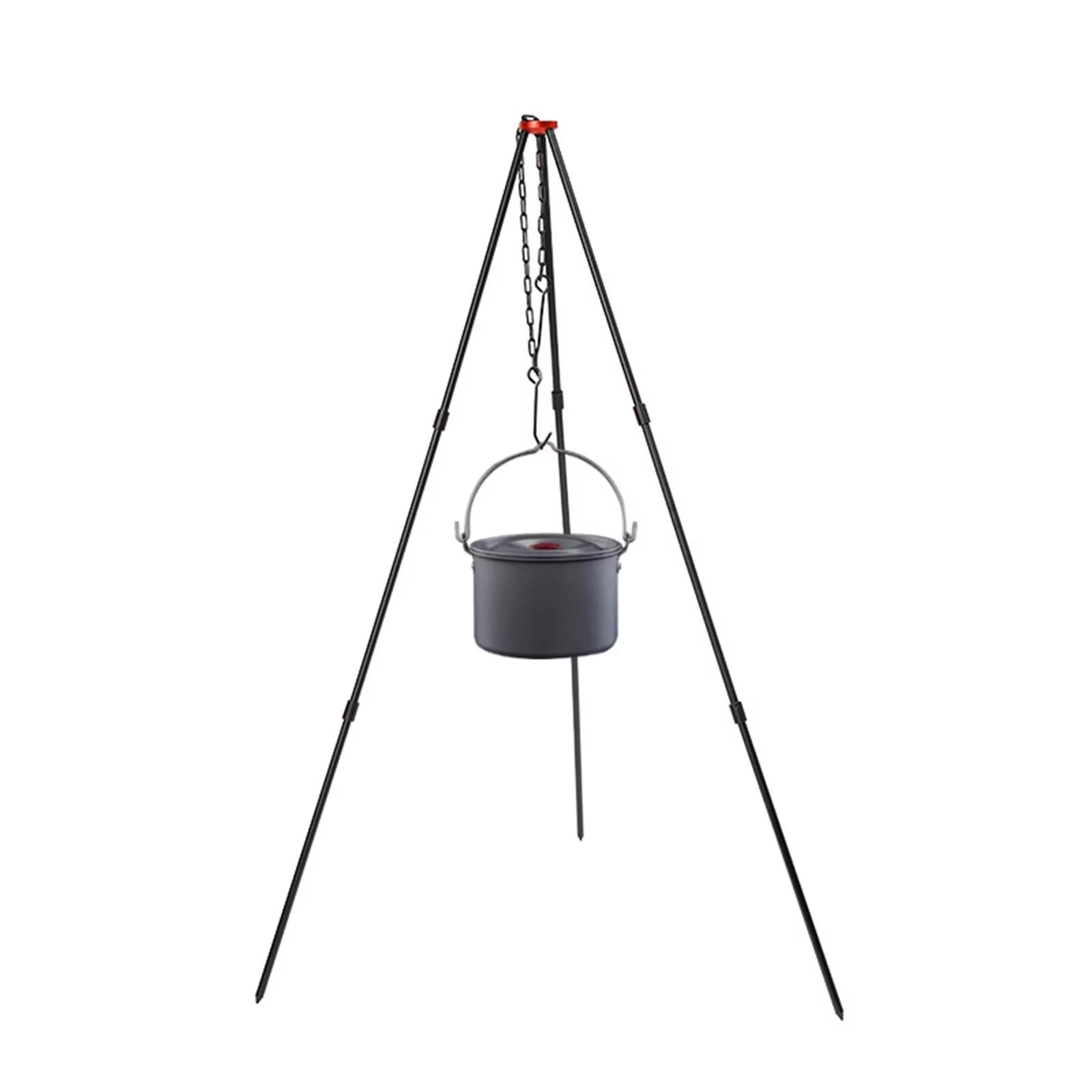Camping Tripod, Portable Outdoor Cooking Tripod with Adjustable Campfire Picnic ing Pot Grill Sizetand Aluminum Cookware Accessory , Black