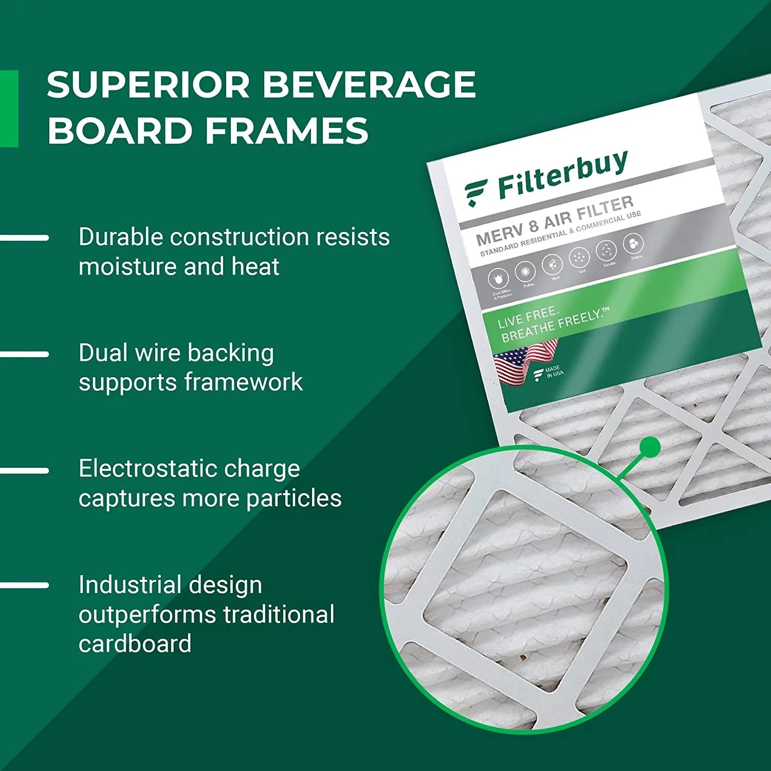Filterbuy 16.38x21.5x1 MERV 8 Pleated HVAC AC Furnace Air Filters (3-Pack)