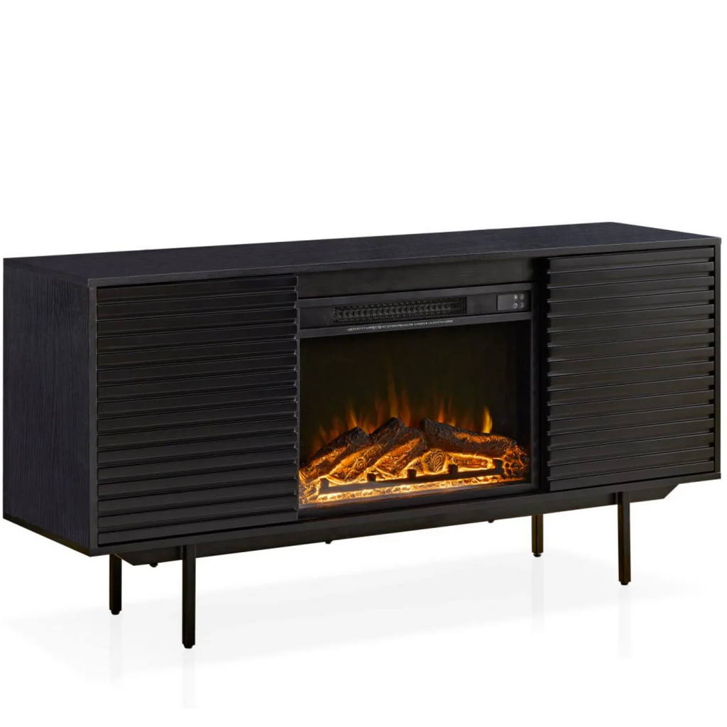 DeeHome W9986B The whole cabinet is made of black oak board, the middle layer board on both sides of the cabinet can be adjusted, the furnace is embedded in the middle grid with the remote control