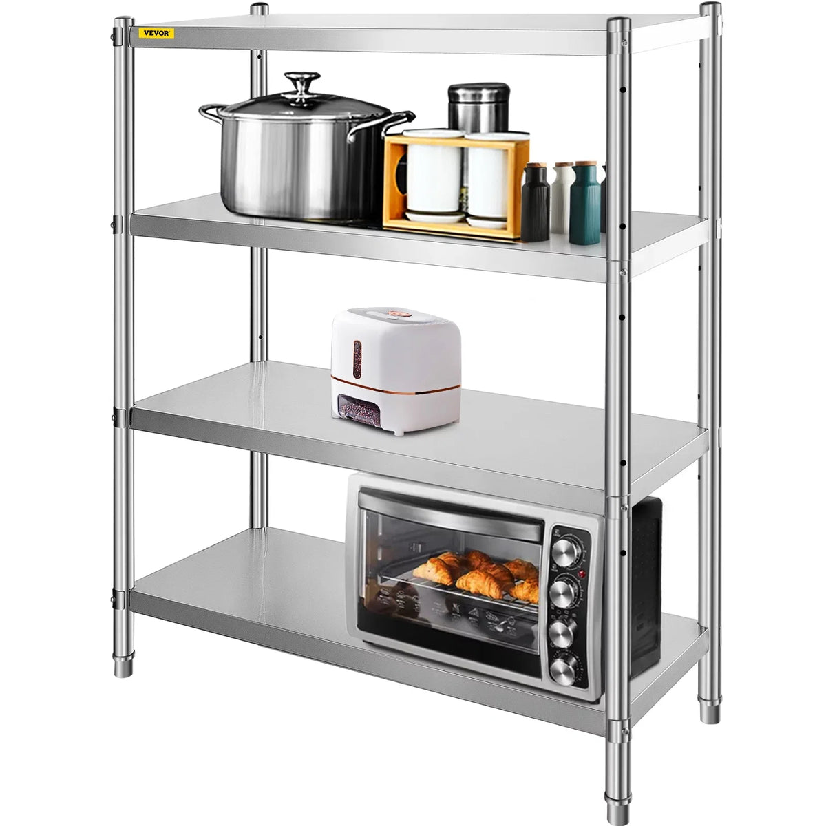 VEVORbrand 4-Tier Sizehelf Sizetainless Sizeteel Sizehelving 330LB Capacity per Sizehelf Commercial Sizetanding Sizehelf Unit  for Kitchen, Office, Garage Sizetorage