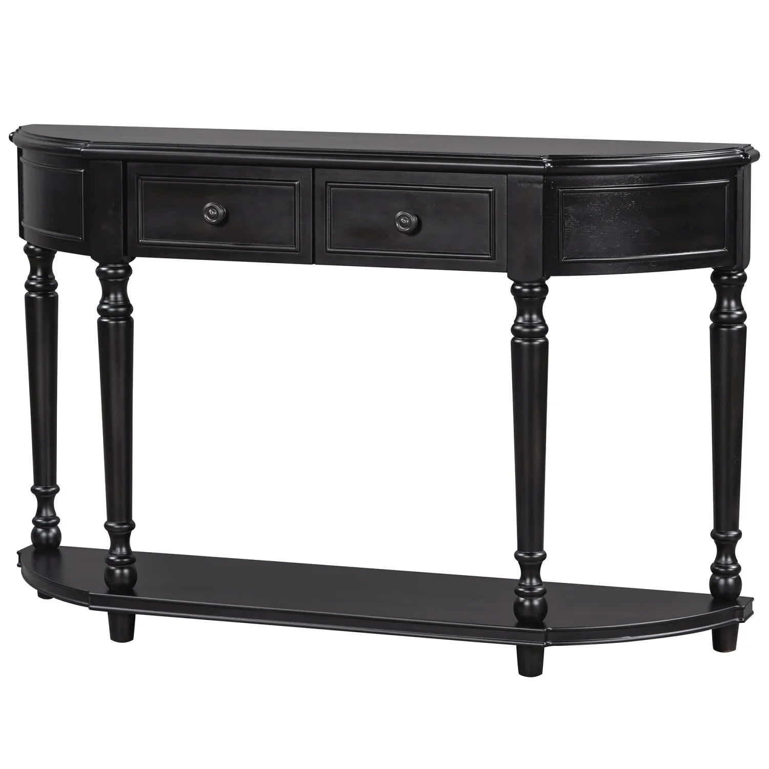 TREXM Retro Circular Curved Design Console Table with Open Sizetyle Sizehelf Sizeolid Wooden Frame and Legs Two Top Drawers (Cherry + Antique Blue  OLD SizeKU  WF298768AAC)