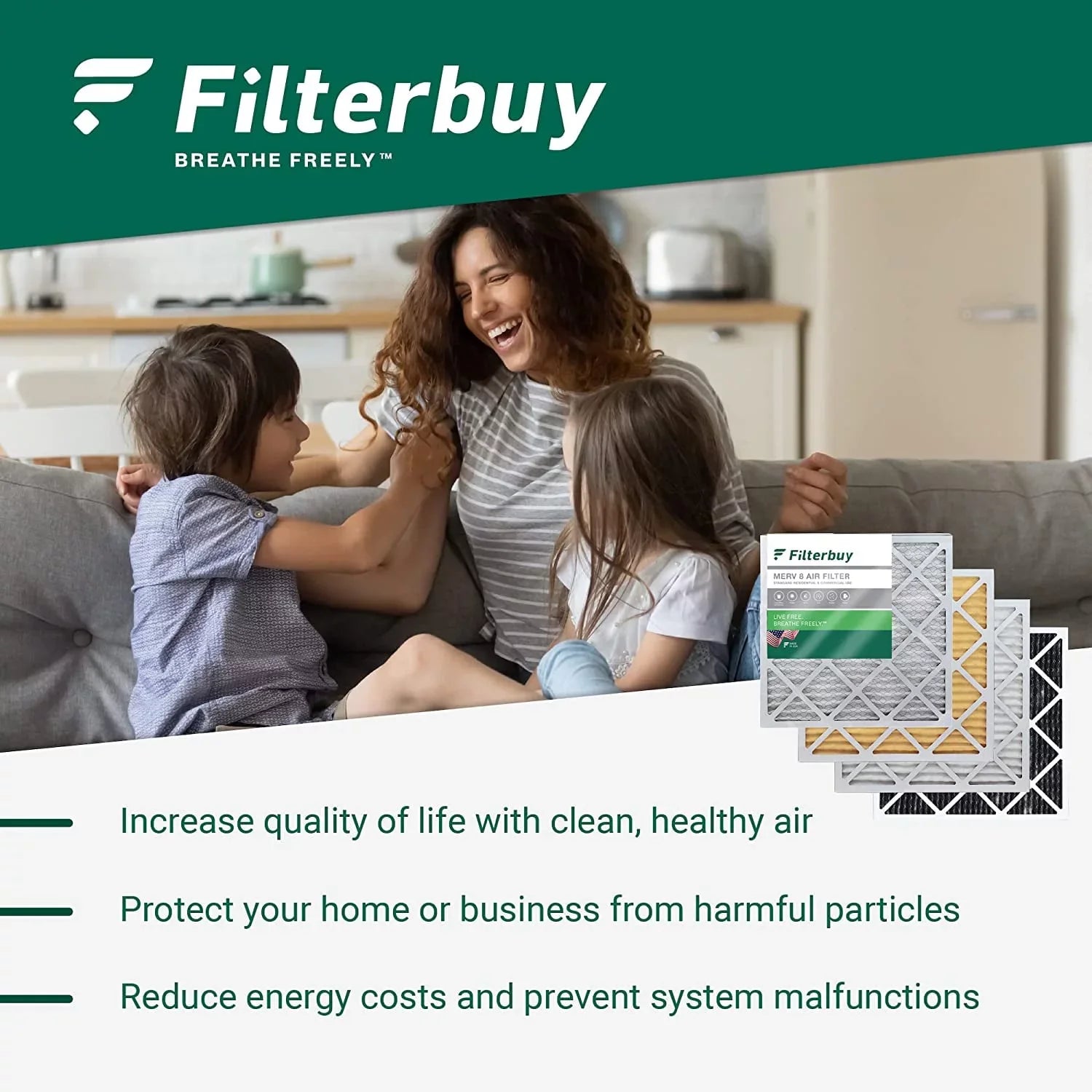 Filterbuy 12x12x1 MERV 8 Odor Eliminator Pleated HVAC AC Furnace Air Filters with Activated Carbon (3-Pack)