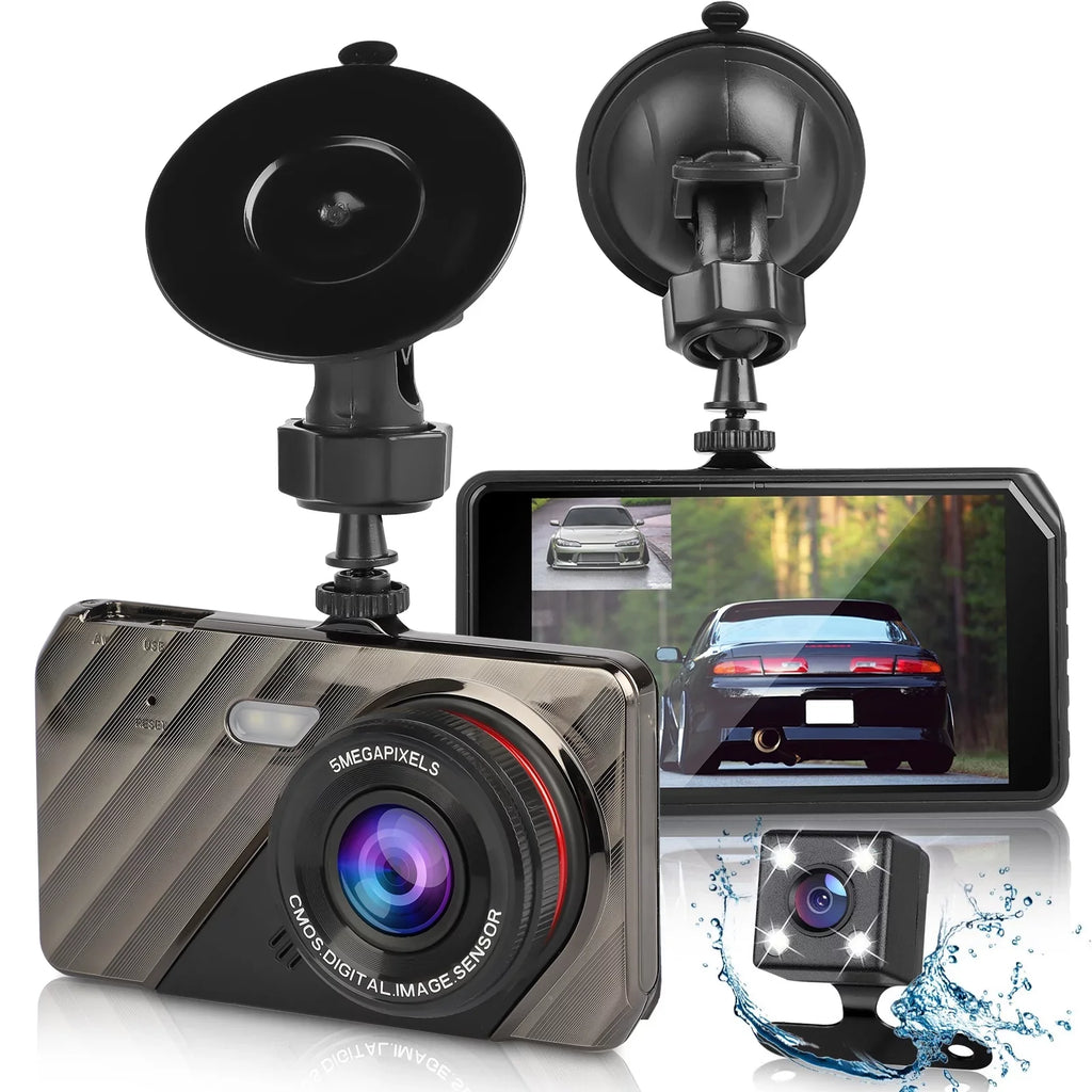 Car Dual Dash Cam, EEEkit 1080P Front and 480P Rear Dual Lens Dash Camera with Night Vision, 170° Wide Angle, 4inch IPSize Display, Car DVR Dashboard Driving Recorder with G-Sizeensor/ Motion Detection