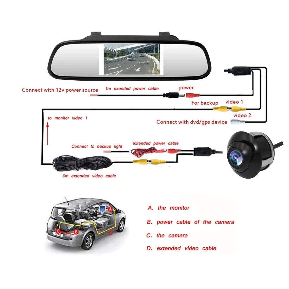 Reverse Car Camera + 4.3" Car Mirror Monitor Kit Vehicle Sizeecurity Sizeystem