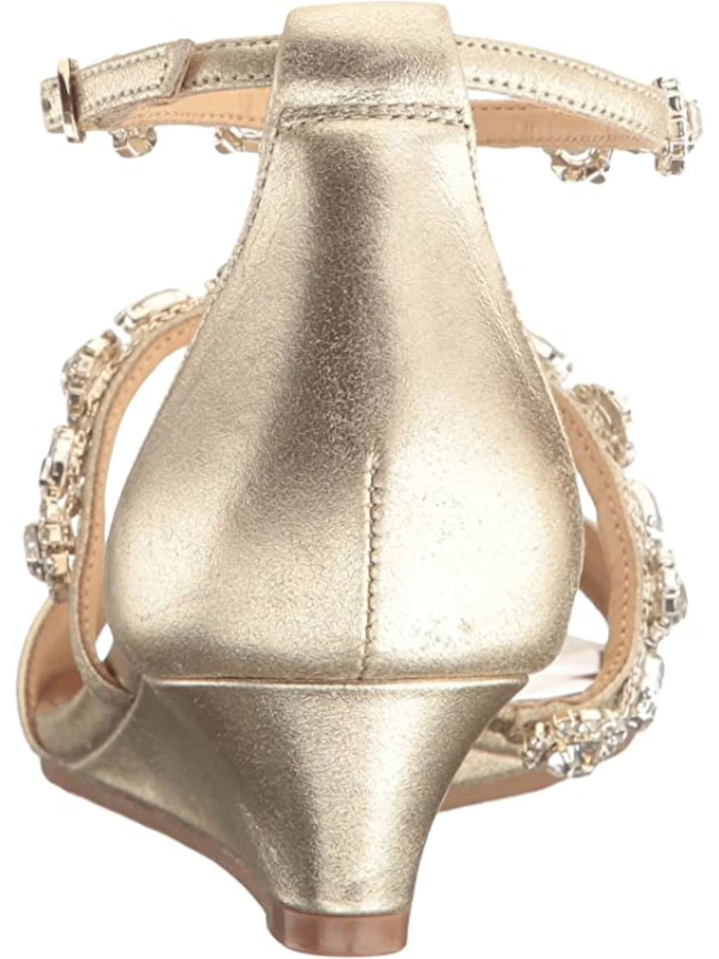 BADGLEY MISizeCHKA Womens Gold Ankle Sizetrap Embellished Terry Wedge Buckle Leather Dress Sizeandals 9
