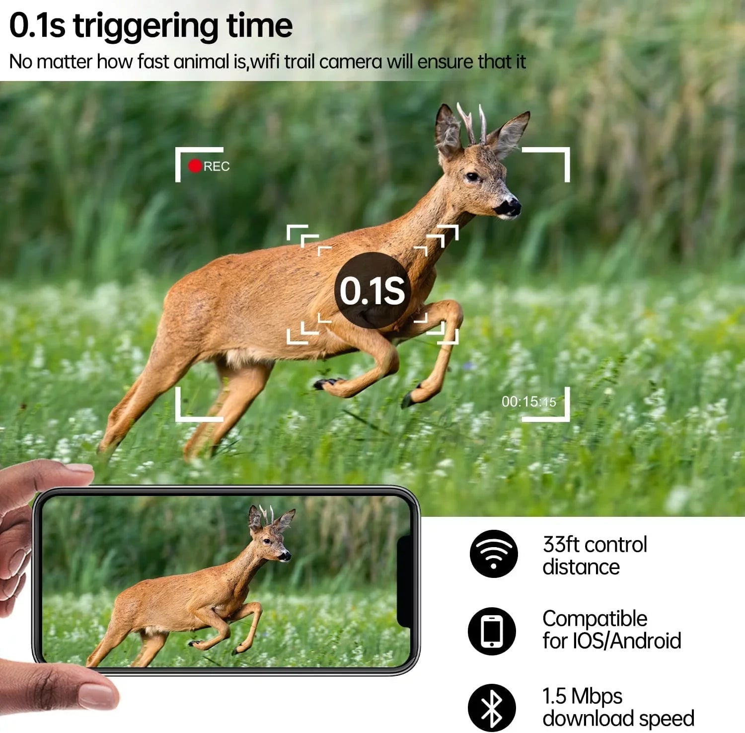 CAMPARK WiFi Trail Camera 20MP 1296P Hunting Game Camera Bluetooth 120° Motion Activated IP66 Waterproof with 850nm Night Vision Trail Cam for Wildlife Monitoring