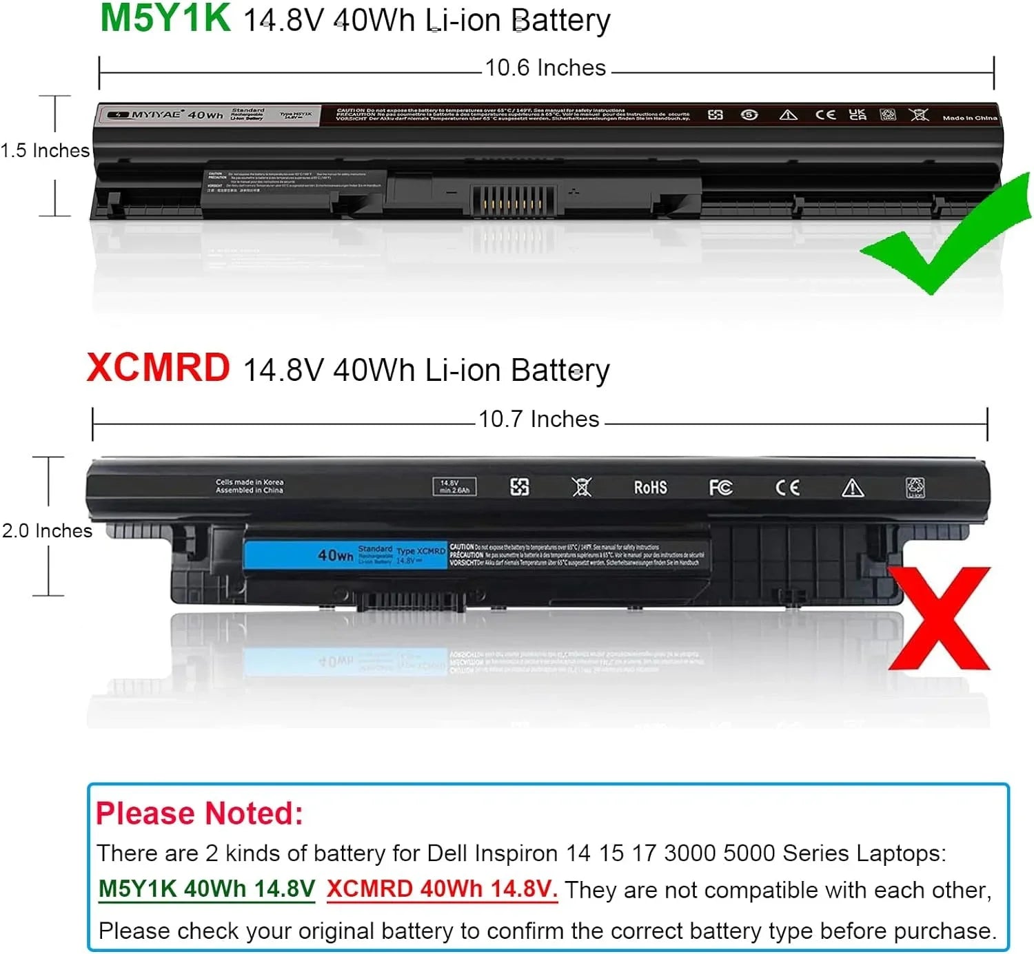M5Y1K 14.8V 40Wh y Replacement for Dell Inspiron 15 3000 5000 5558 5559 5755 5756 5758 5759 3451 5458