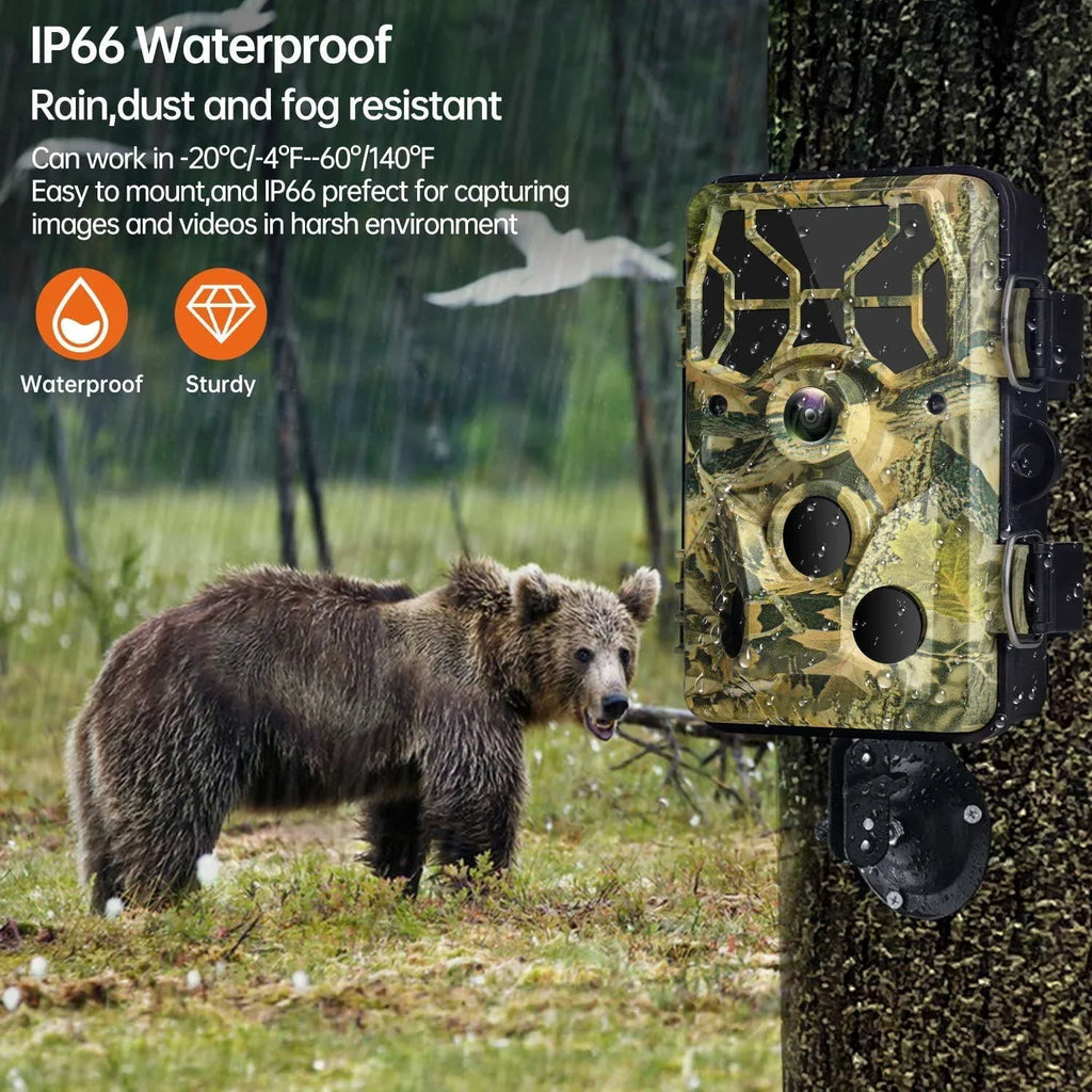 CAMPARK WiFi Trail Camera 20MP 1296P Hunting Game Camera Bluetooth 120° Motion Activated IP66 Waterproof with 850nm Night Vision Trail Cam for Wildlife Monitoring