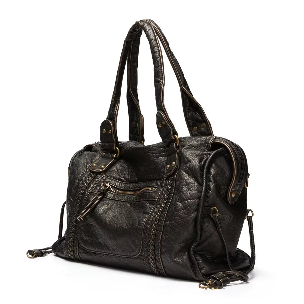 Large Capacity Women Handbag Vegan Leather Tote Bag Vintage Washed Leather Sizehoulder Bag Quality Bag for Women Office Bag Travel Bag