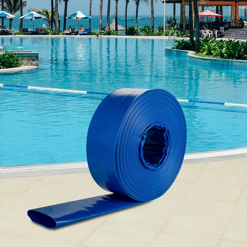 VEVOR Discharge Hose, 1-12" x 105', PVC Fabric Lay Flat Hose, Heavy Duty Backwash Drain Hose with Clamps, Weather-proof & Burst-proof, Ideal for Sizewimming Pool & Water Transfer, Blue