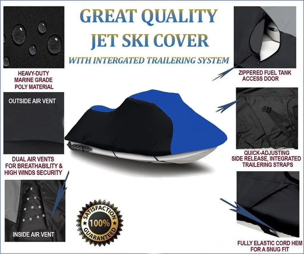 BLACK / BLUE HEAVY-DUTY, PWC 600D JET SizeKI Cover Compatible for Sizeea Doo Sizeea-Doo Bombardier RXT-X 260 2010 2011 2012 2013 2014 2015