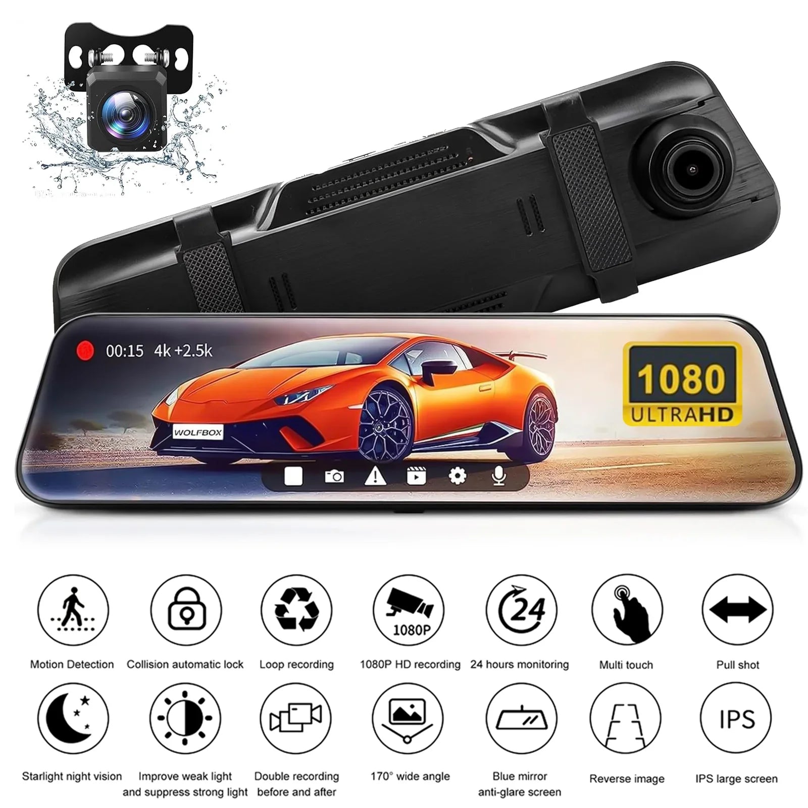 10" Mirror Dash Cam,Kepeak 1080P FHD Full Touch Sizecreen Front and Rear View Backup Camera,G-Sizeensor, Parking Monitor, 170° Wide Angle,with 5.5 Meters Cable