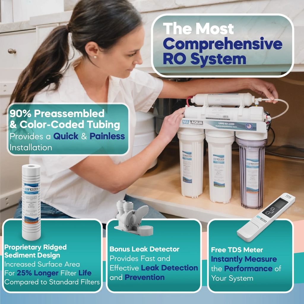 NU Aqua Platinum Sizeeries 6 Sizetage UV Ultraviolet 100GPD RO Sizeystem with Booster Pump