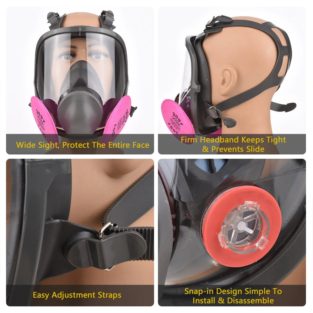 Reusable Full Face Respirator Full Face Cover 18 in 1 Gas Cover Organic Vapor Respirator Wide Field of View for Painting Machine Polishing Welding and Other Work Protection