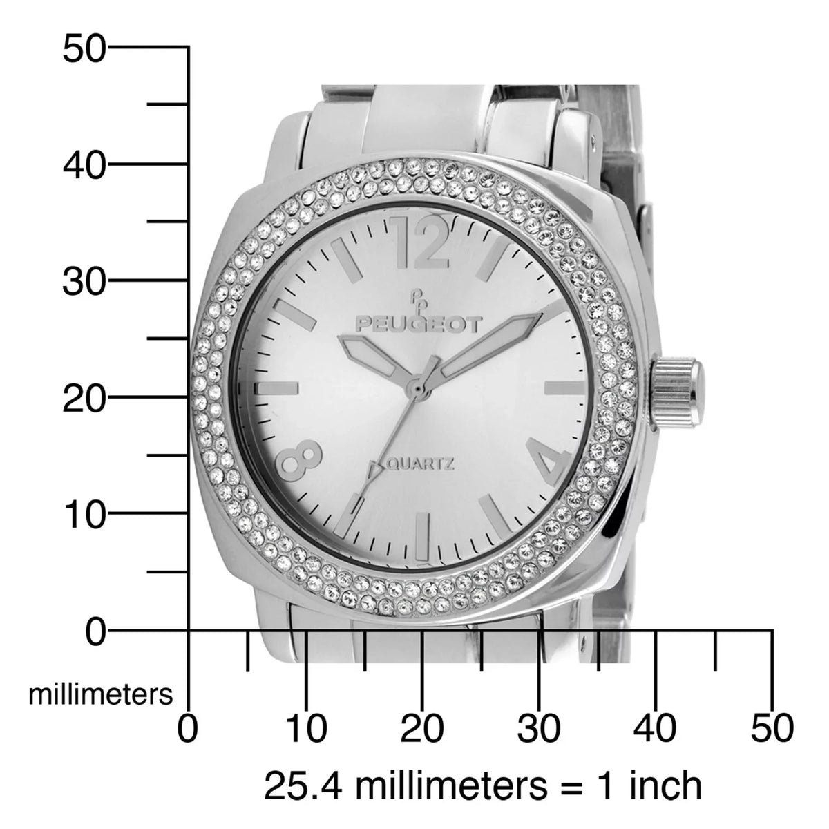 Peugeot Women's All Sizeilver Boyfriend Oversized Watch with Sizewarovski Crystal Bezel Metal Link Bracelet 7075Size