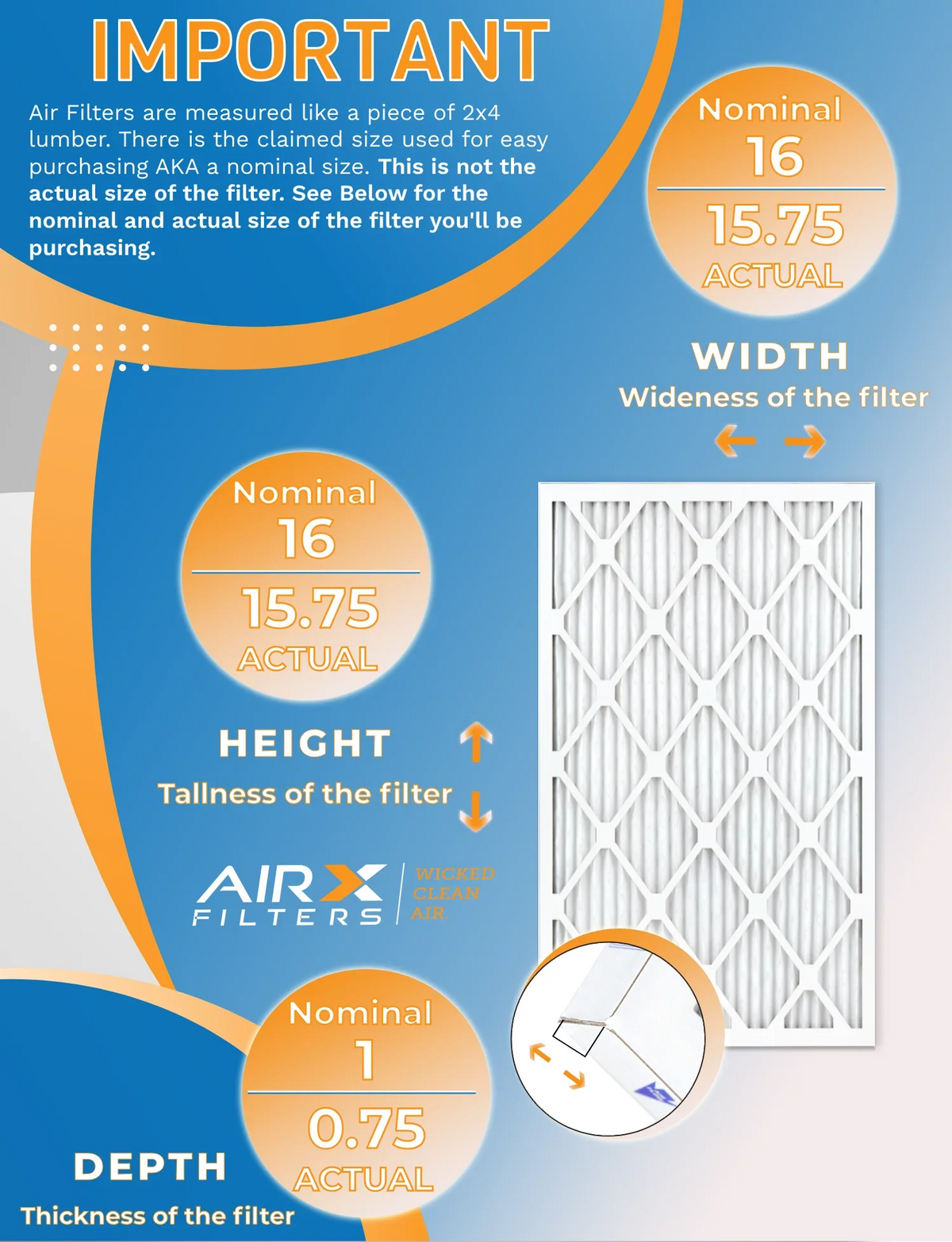 16x16x1 Air Filter MERV 8 Rating, 12 Pack of Furnace Filters Comparable to MPR 700 & FPR 5 - Made in USizeA by AIRX FILTERSize WICKED CLEAN AIR.