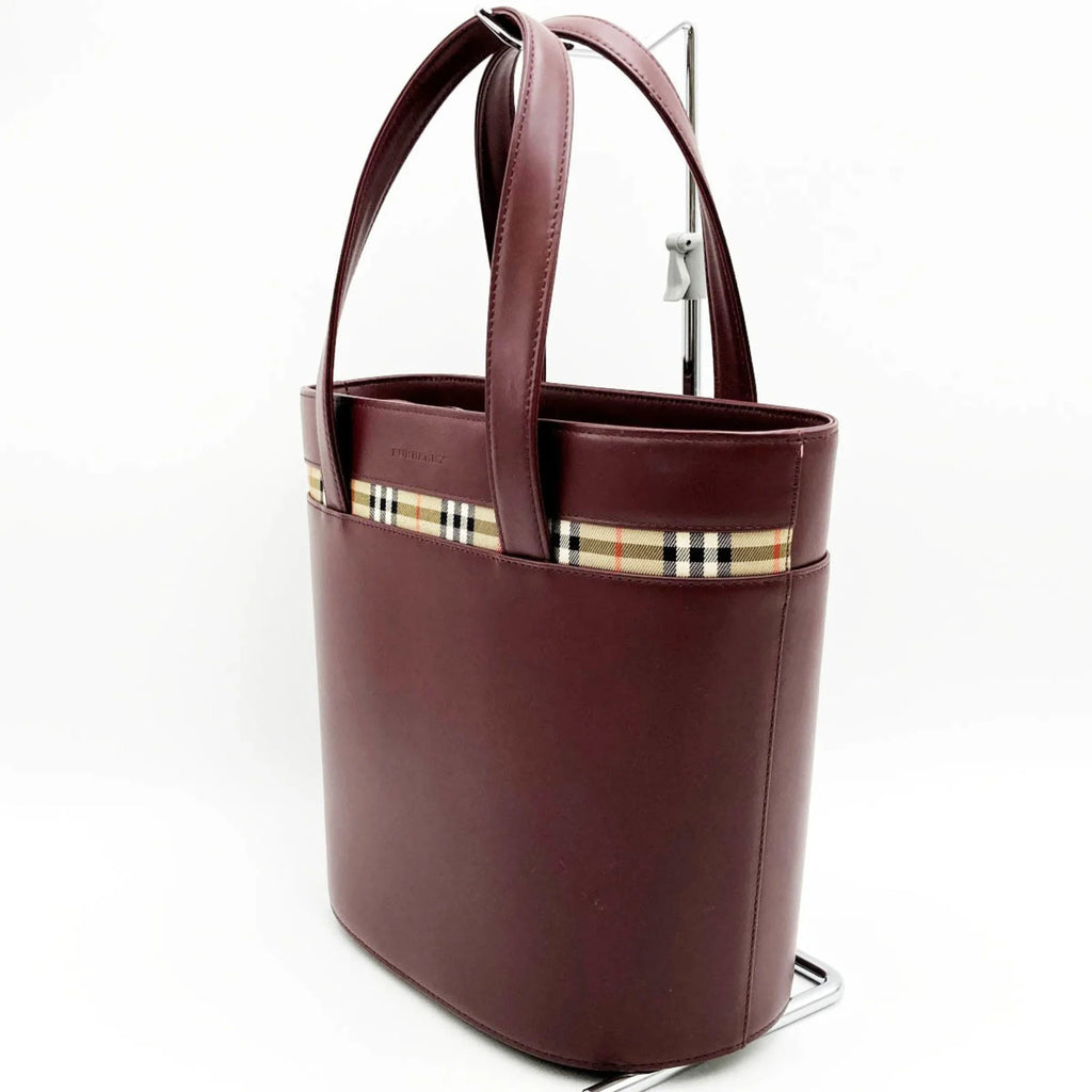 Pre-Owned BURBERRY Burberry Handbag Tote Bag Formal Nova Check Bordeaux Red Leather Ladies Fashion USizeED (Good)