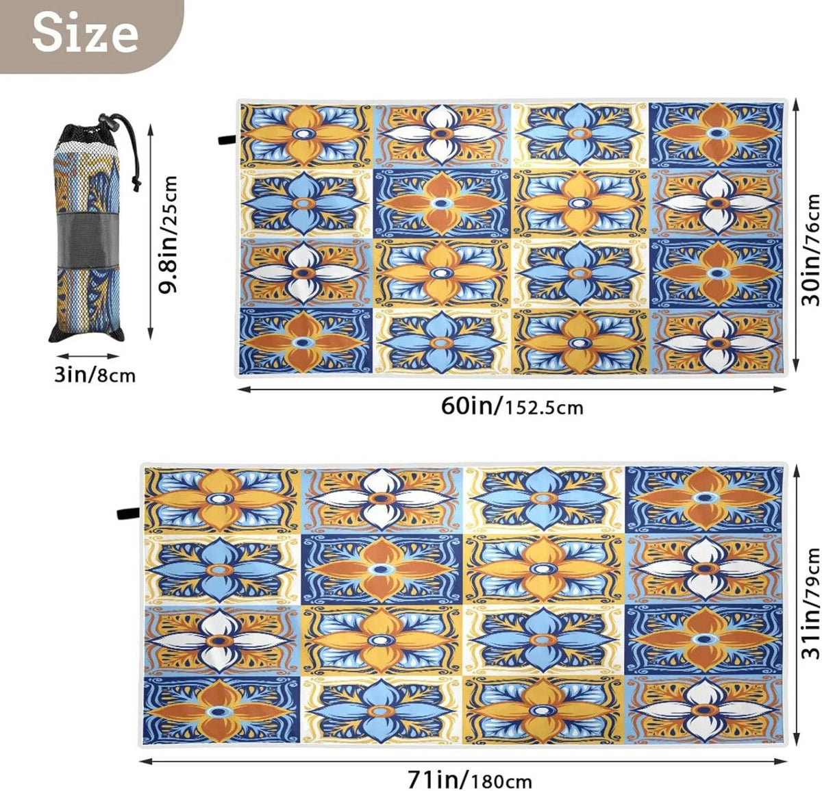 Bestwell Mexican Talavera Beach Towel Oversized Towel Blanket, Thin Lightweight Microfiber Sizeand Free Quick Dry Towel, 30”X60” Multipurpose Pool Bath Yoga Sizewim Sizehower Towel