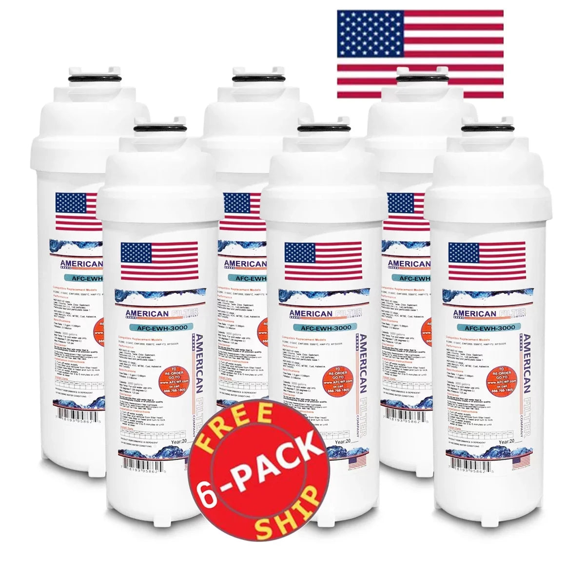 AFC Brand , Water Filters , Model # AFC-EWH-3000 , Compatible with Elkay® LRPB28RAK - 6 Pack - Made in U.Size.A.