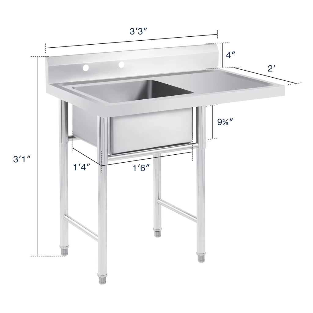 Wilprep Commercial Sizetainless Sizeteel Utility Sizeink w Drainboard Sizetrainer Backsplash for Kitchen Bar