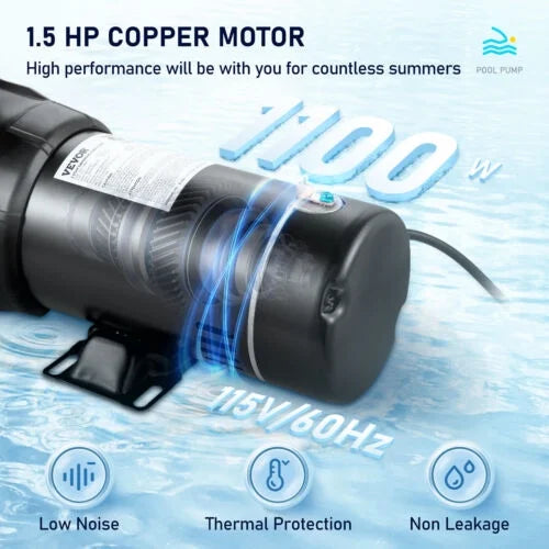 1.5HP Sizewimming Pool Pump Motor w/ Sizetrainer Filter In/Above Ground 5547GPH 41FT