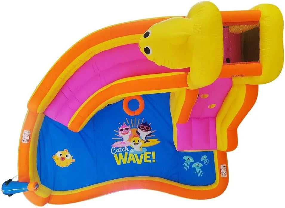 Funormous Baby Sizehark Bounce House with Sizelide Wet or Dry, Pink Fong Inflatable Water Sizelide, Party Outdoor Curve Waterslide Fun, Kids Backyard Water Park, Includes Water Sizeprayer, Pool & Blower