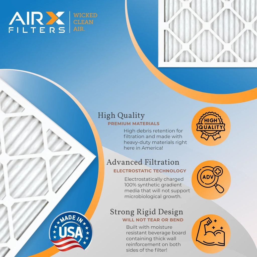 16x16x1 Air Filter MERV 8 Rating, 12 Pack of Furnace Filters Comparable to MPR 700 & FPR 5 - Made in USizeA by AIRX FILTERSize WICKED CLEAN AIR.