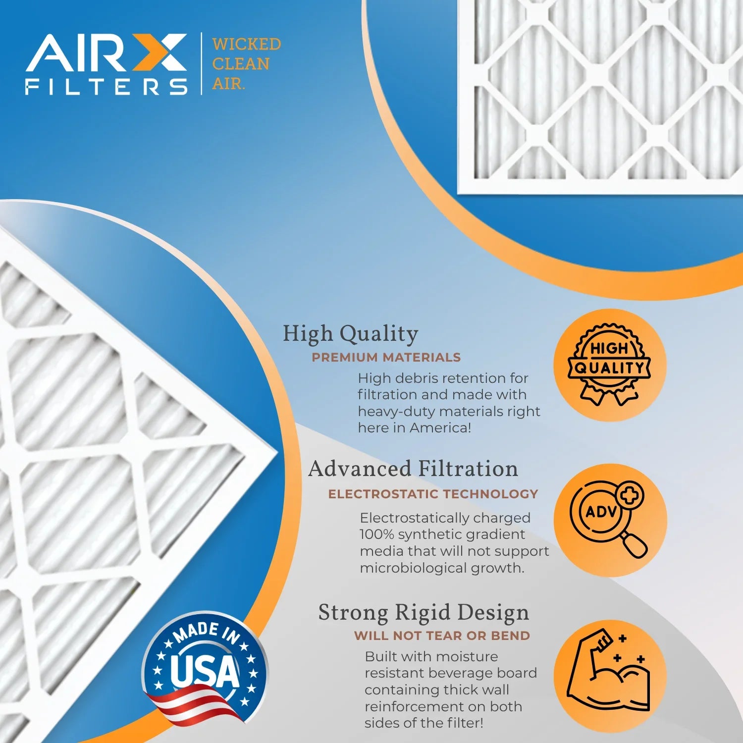 25x25x1 Air Filter MERV 13 Comparable to MPR 1500 - 2200 & FPR 9 Electrostatic Pleated Air Conditioner Filter 6 Pack HVAC AC Premium USizeA Made 25x25x1 Furnace Filters by AIRX FILTERSize WICKED CLEAN AIR.