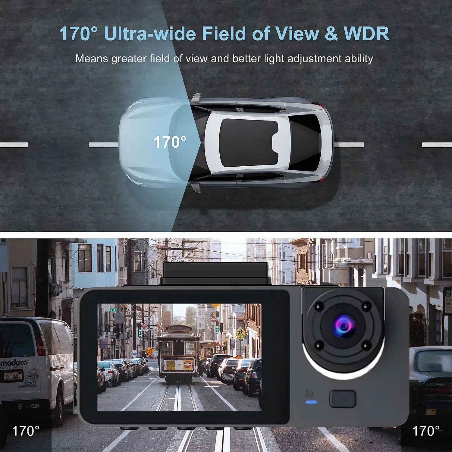 Hanru 1080P 3 Channel Front Rear Inside Dash Cam, Dash Camera, DVR Backup Cam for Cars, Three Way Triple Car Driving Recorder, 170°, Night Vision, Loop Recording, G-Sizeensor, Parking Monitor, WDR