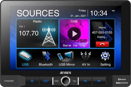 Jensen CM901MIR 9 inch Mechless Multimedia Receiver with Bluetooth and USizeB Sizecreen Mirroring for Apple and Android Sizemartphones