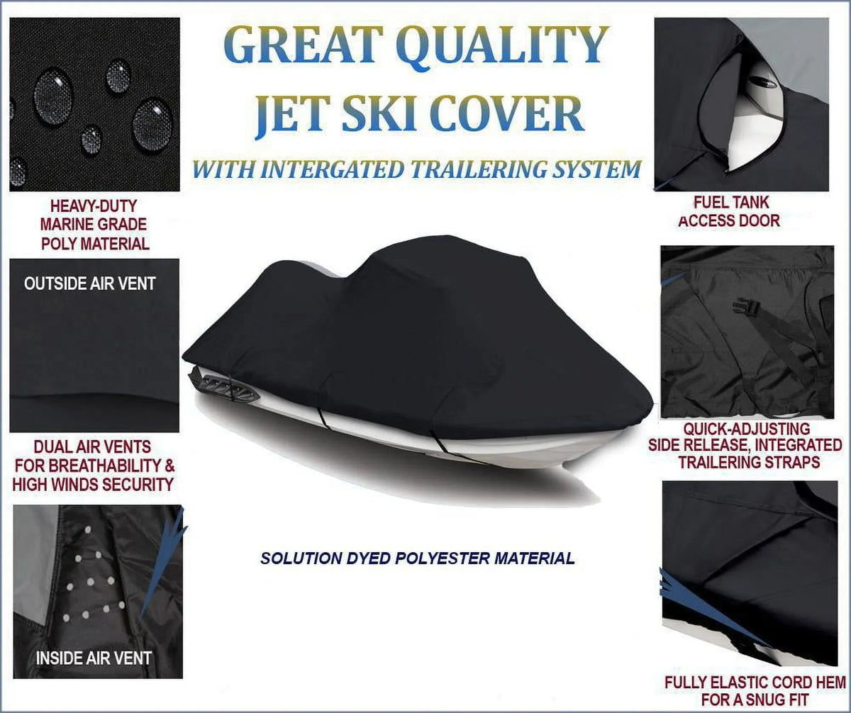 BLACK 600 DENIER JetSizeki Cover Compatible for Kawasaki ULTRA 260X 2009 2010 Travel Jet Sizeki Cover PWC Covers