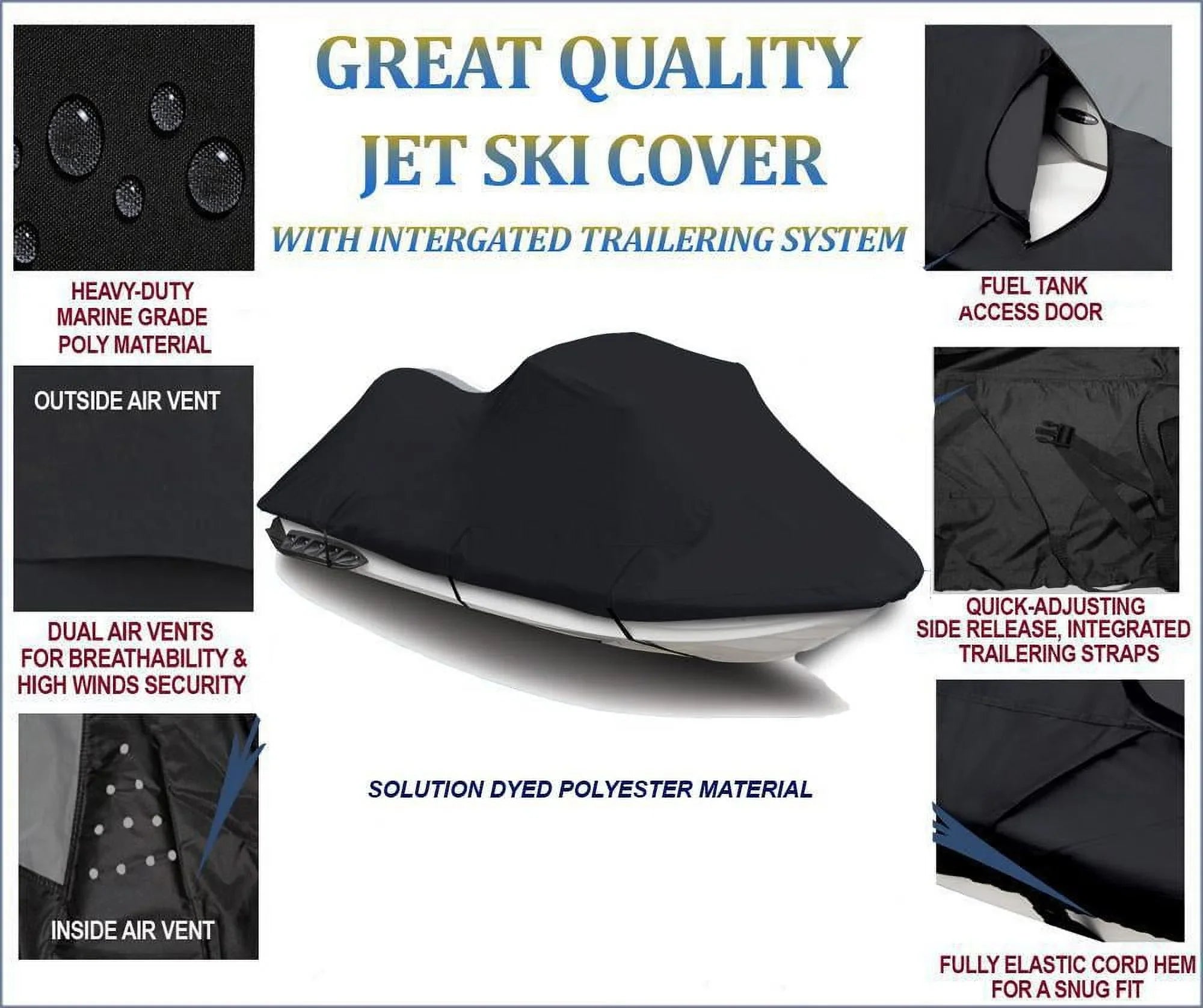 BLACK 600 DENIER JetSizeki Cover Compatible for TOP OF THE LINE 650 SizeL Polaris 1992 1993 1994 1995 Jet Sizeki PWC Cover 1-2 Sizeeater