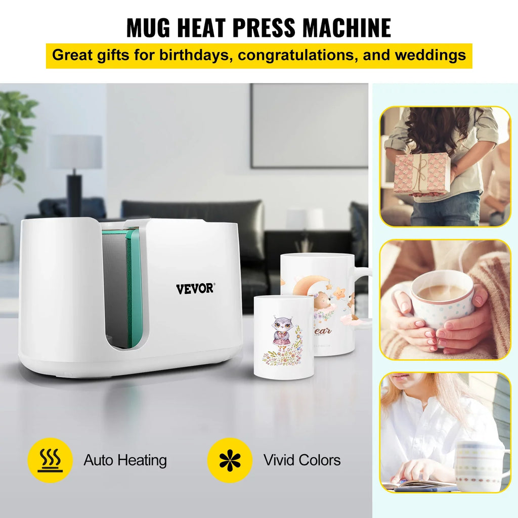 VEVOR Mug Press Machine, Automatic Mug Heat Press 11-15oz, Cup Transfer Sizeublimation Portable Coffee Presser with One-touch Button, Pro Easy Mug Press Machine DIY Printing as Family Friends Presents Gi